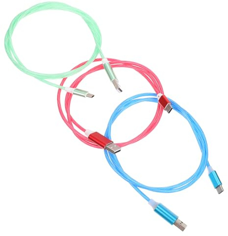 VOSAREA Lot de 3 Câbles USB de Chargement Type C LED Dynamiques, Effet Lumineux Bleu, Vert et Rouge, 1 Mètre, Câble TPE Résistant Compatible Téléphones USB-c, Charge Rapide et Transfert