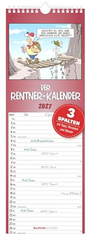 Rentner-Kalender 2027: Familienplaner 15x42 cm mit 3 Spalten, 100-jährigem Kalender, Rätselspaß & Gesundheitstipps, ideal für Rentner