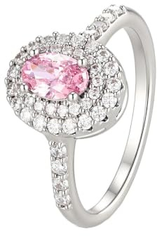 Weißgold Au750 18K Partnerringe mit Oval Rose Lab Rosa Saphir, Oval 950 Platin Echte Freundschaftsringe Moissanit