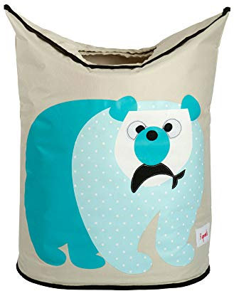 3 Sprouts - Wäschekorb Kinderzimmer - Wäschesack Kinder, Kinder Wäschekorb mit Tiermotiv - Wäschekorb Babyzimmer, Wäschesammler Kinder - Praktisch für Kinderzimmer - Eisbär