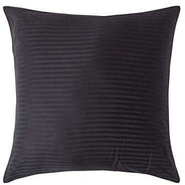 HOMESCAPES Damast Kissenbezug 80x80 cm schwarz mit Satin-Streifen & Reißverschluss, 100% ägyptische Baumwolle, Fadendichte 330