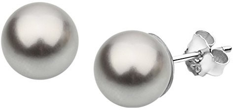 Nenalina Ohrstecker 925 Silber Damen Ohrringe mit Glas Perlen 8 mm Hellgrau für Frauen