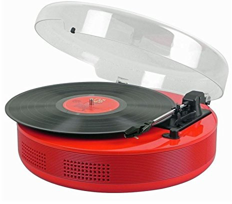 Steepletone DiscGo ROUND Record Player with Retro Nostalgic 3 Speed Turntable and Built-In Speakers - Red