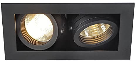 SLV KADUX 2 | Einbauleuchte, Innenbeleuchtung, Deckeneinbauleuchte, LED Spots, Deckenstrahler, Deckenleuchte| Zweiflammig, GU10, rechteckig, schwarz matt, je. max. 50W, inkl. Clipfedern