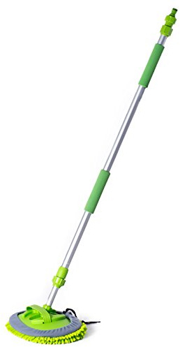 Waschbürste mit Teleskop-Stiel 1,60 m Wasserdurchlauf / Absperrventil | Aluminium | Rutschfest | Stufenlos verstellbar | Drehbar | Abnehmbar | Für Schlauchschnellanschluss (z, Boote & Wohnmobil