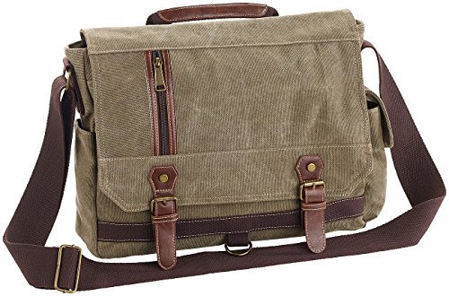 Xcase Canvas Laptoptasche: Geräumige Canvas-Retro-Umhängetasche für Notebooks bis 33 cm/13, Oliv (Herrentasche, Aktentasche, Dokumentenmappe)