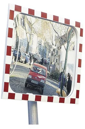 Moravia | Verkehrsspiegel | Spiegel aus Sekurit | Rahmen aus Kunststoff | rot reflektierend | Spiegelmaße BxH 1000 x 800 mm