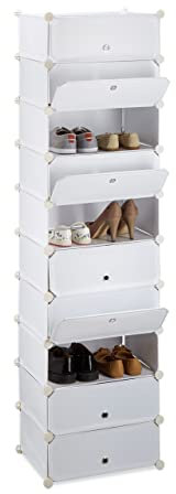 Relaxdays Schuhregal 10 Ebenen, Schuhschrank groß, Steckregal platzsparend, Regal DIY, HxBxT 176 x 49 x 37 cm, weiß