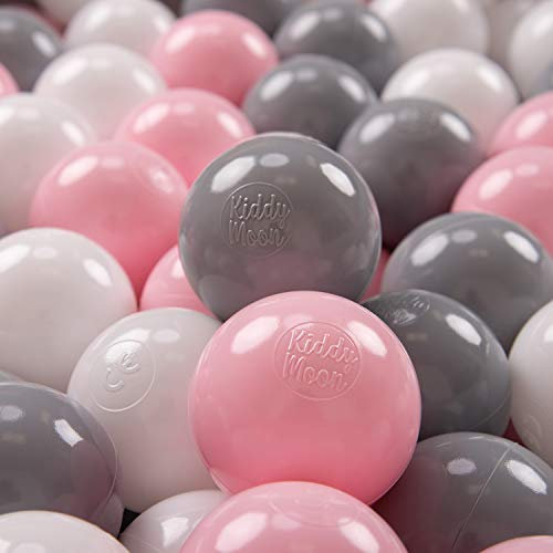 KiddyMoon 200 ∅ 7Cm Kinder Bälle Spielbälle Für Bällebad Baby Plastikbälle Made In EU, Weiß/Grau/Puderrosa
