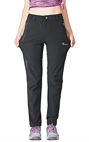 donhobo Damen Outdoorhose Winddicht Wasserdicht Wanderhose Sommer Schnell Trockend Camping Funktionshose Trekkinghose (Schwarz,M)