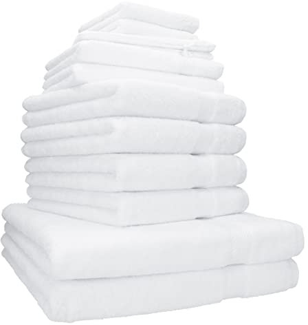 Betz Premium 12er Frottier Handtuch-Set - 2X Liegetücher - 4X Handtücher - 2X Gästetücher - 2X Seiftücher - 2X Waschhandschuhe - weiß