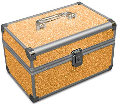 MARELIDA® Schmuck-Kästchen | Glitzer-Optik | Premium Schmink-Beauty-Koffer - klappbaren Fächer | Edel in Form & Design (Gold)