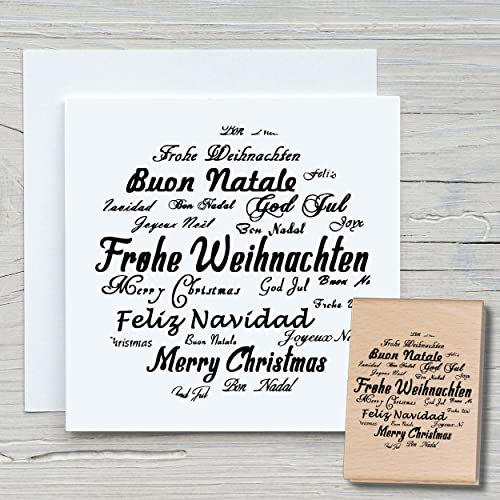NEWSTAMPS Stempel Frohe Weihnachten rund Motivstempel aus Holz & Gummi zum Karten und Geschenke basteln, Holzstempel für Weihnachtskarte, Advent, Schrift, Scrapbook, Textilstempel, Deko, Freunde