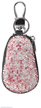 ihreesy Autoschlüssel Hülle Glitzer,Multifunktions Leder Schlüsseletui Bling Strass Schlüsseltasche Schlüsselhülle Schlüsselmäppchen mit Reißverschluss und Karabiner,Rosa