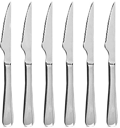 Cuchillos de Carne,Cuchillo Chuleteros,Cuchillo de Mesa,6 uds, Acero Inoxidable,Acabado Brillante. Colección Minimal (Cuchillo para Carne)