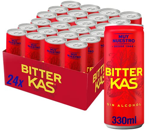 Bitter kas Refresco con sabor amargo sin alcohol, pack de 24 latas de 330 ml, 7.92 litros en total