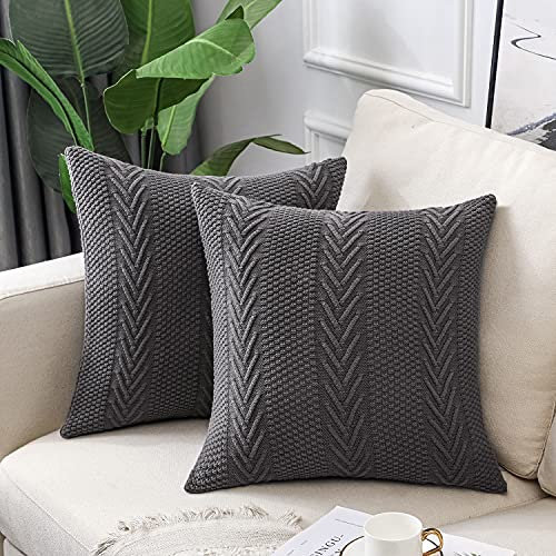 LiBcmlian Graue Kissenbezüge 24x24 Set von 2 Stück Baumwolle Kissenbezüge Zopfmuster Dekoration Quadratische Kissenbezüge für Couch Sofa Schlafzimmer Wohnzimmer Auto