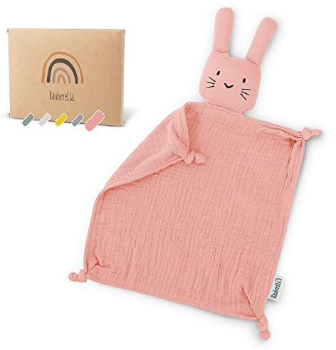 Räuberella® Schnuffeltuch in Rosa I Weiches & waschbares Kuscheltuch aus 100% Bio-Baumwolle I Bezaubernder Schmusetuch-Hase I Ideal als Baby-Geschenk zur Geburt, Baby-Shower & Gender-Reveal-Party
