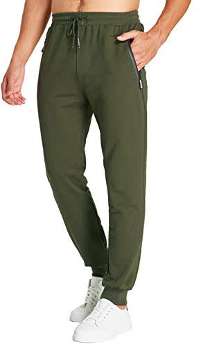 JustSun Jogginghose Herren Sporthose Trainingshose Herren Baumwolle Fitness Hosen Jogger mit Reissverschluss Taschen Grün XXL