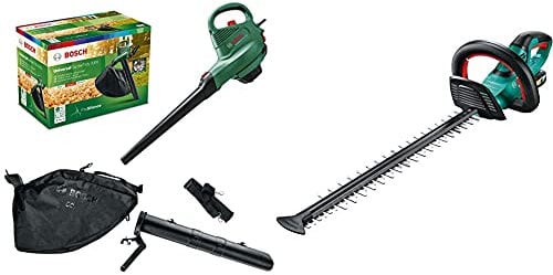 Bosch 06008B1071 Electric Leaf Blower and Vacuum UniversalGardenTidy 3000 (3000 W, collection bag 50 l) & rimmer AHS 50–20 LI (1 battery, 18 volt system, stroke length: 20 mm, in carton packaging)