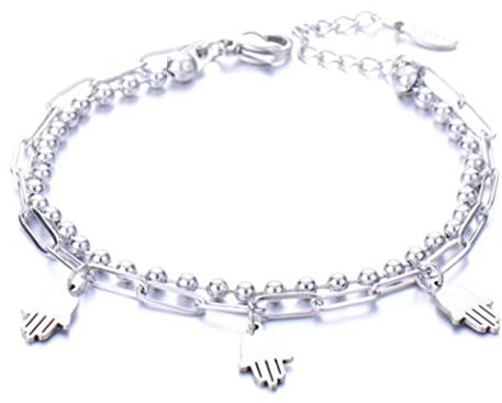 Yean Damen Armbänder Silber Boho Doppelschicht Fatima Armband Perlen Handzubehör für Frauen und Mädchen