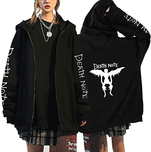 westtrend Death Note Hoodie Unisex Casual Langarm Sweatshirts mit durchgehendem Reißverschluss und Tasche Anime Charakter Yagami Light Print Kapuzenmantel
