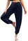 Terecey Pantaloni Harem Donna Eleganti - Yoga con Tasche, Vita Alta, Sportivi in Cotone per Jogging, Danza, Pilates - Blu Navy XL