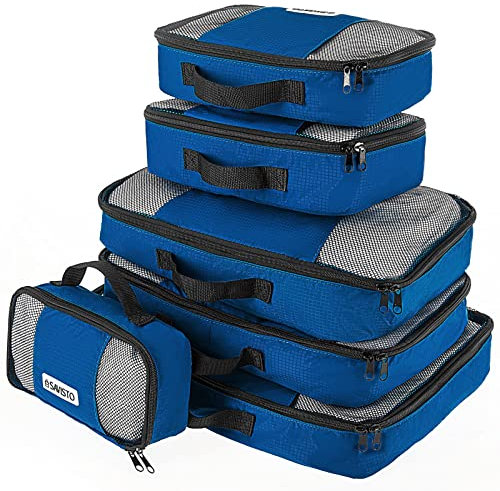Savisto Packing Cubes 6 Piece Set, Durable & Lightweight Travel Essentials For Suitcases - Includes 1 XL, 2 L, 2 M, 1 S - Available in 8 Stylish Colours - Midnight Blue