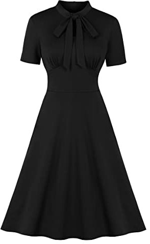 Wellwits Robe de cocktail vintage des années 1940 pour femme, Noir foncé, 36-38
