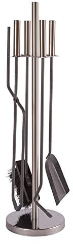 Hammer and Tongs 5pc Silver Petworth Fireside Companion Set - Indoor Fireplace Wood Burner Accessories Tools Metal Poker Brush Shovel Tongs