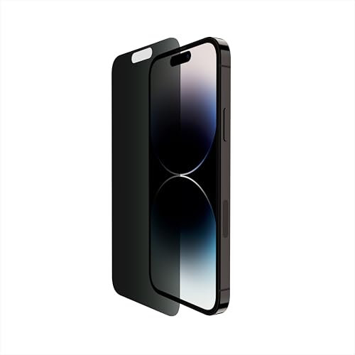 Belkin Privacy Tempered Glass iPhone 14 Pro screen protector, Treated Surface with Anti-Fingerprint Coating, Anti-Spy and Bubble Free Application with Included Easy Align Tray, Black