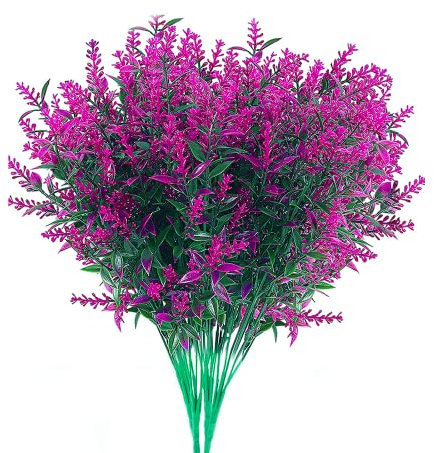 10 Bündel Rot Lavendel Künstlich Künstliche Blumen Wie Echt UV Beständige Kunstblumen für Außen Künstliche Pflanzen Wetterfest für Outdoor, Indoor, Balkonkästen,Balkon,Garten
