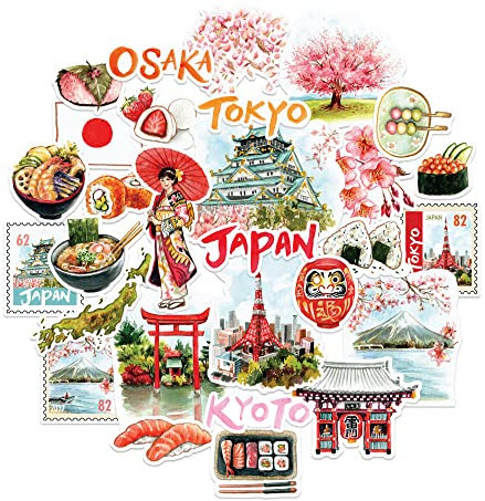 Navy Peony Kaiserliche Japan Reiseaufkleber (25 Stück) - Aquarell, wasserdicht, Japanische Sakura-Themen Aufkleber für Journale, Sammelalben, Wasserflaschen
