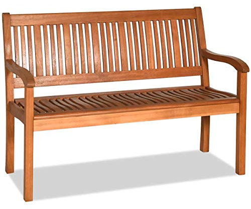COSTWAY 2 Seater Garden Bench, Solid Eucalyptus Wood Leisure Loveseat Chair, Outdoor Furniture Park Bench Lounger Chair Seats for Balcony, Patio, Backyard, Lawn and Poolside, Natural Teak