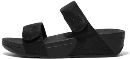 Fitflop Women's LULU Adjustable SHIMMERLUX Slides Sandal, All Black, 6 UK