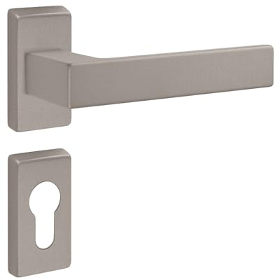 Gedotec Narrow Frame Handle Set Aluminium | 1 Set Door Fitting Door Handle Room Door on Narrow Rosette | PZ - Cylinder | Handle Pair Nickel | PUSH 1317 | Door Fitting Incl. Mounting Material