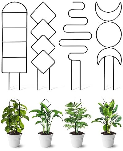 4 Pack Metal Garden Trellis for Potted Plants - Small Trellis with Different Patterns for Vine, Ivy, Flower (Black)