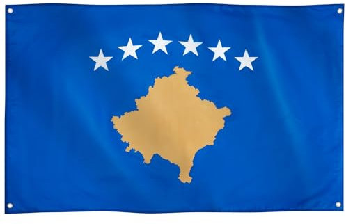 Runesol Bandera de Kosovo, 91x152cm, 3ft x 5ft, 4 Ojales, Ojal en Cada Esquina, República de Kosovo, Flamuri i Kosovës, Косовска застава, Banderas Premium, Interior, Exterior, Colores Vívidos