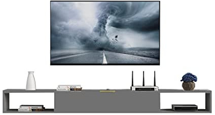 SORVA Moderner schwebender TV-Ständer, Komponentenregal, wandmontiertes Entertainment-Center mit Kabelloch 39,3''/47,2''/55,1'', Wohnzimmer-Schlafzimmer-Set-Top-Box-Halterung, 3 Farben (Farbe: Gra