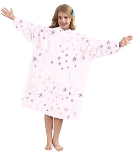 V.&GRIN Hoodie Decke Kinder, Kuschelige Flauschige Fleece Pullover Decke mit Ärmeln Geshenke für Mädchen Jungen Stern 4-8 Jahre