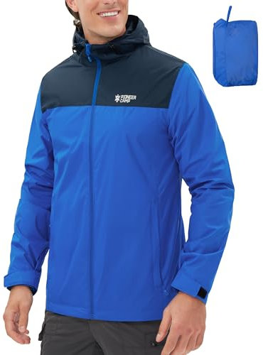 Pioneer Camp Herren Regenjacke Wasserdicht Atmungsaktiv Leichte Winddicht Windbreaker Outdoorjacke with Reißverschluss Taschen und Kapuze Blue XL