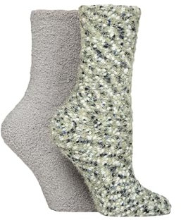 SockShop Wildfeet Ladies Popcorn Cosy Lounge Socks Pack of 2 (UK, Numeric, 4, 8, Regular, Regular, Green/Grey)