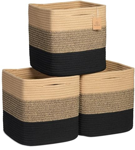 NaturalCozy Cube Storage Baskets 11 (3-Tone Black & Tan)