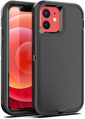 YmhxcY for iPhone 12/12 Pro Case, 3-in-1 Super Heavy Duty Protection/Dust Proof/Sturdy, Designed for Apple iPhone 12/12 Pro 6.1 - Black