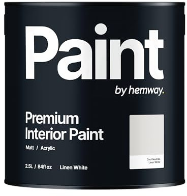 Hemway - Premium Interior Paint - Linen White 2.5 L | Indoor Matt Finish, Acrylic & Water-Based Emulsion | Quick Dry & High Coverage for the Kitchen, Bathroom & Bedroom