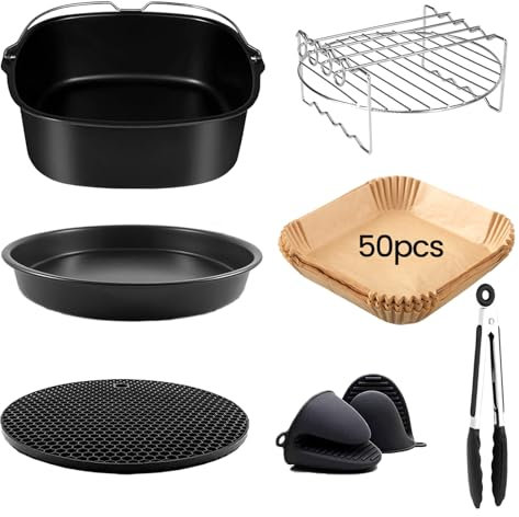 TOIMALDO Quadrat Airfryer Zubehör - 7 Teiliges Set Heißluftfritteuse Zubehör passt für Philips 7.2L COSORI 5.5L Air Fryer 22CM