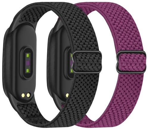 BTTNG Elastisches Armband kompatibel mit Xiaomi Band 7/Xiaomi Band 6/Xiaomi Band 5/Xiaomi Band 4/3, Armband Herren Damen, verstellbare elastische Nylon-Sport-Ersatzarmbänder für, Schwarz und Purpur