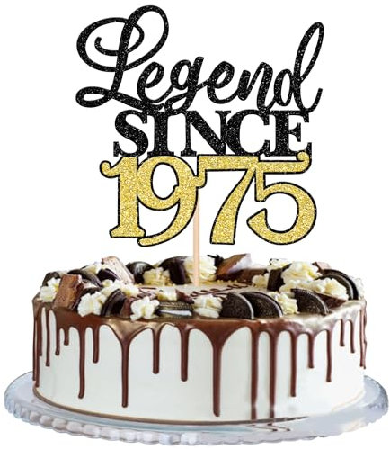 Xsstarmi 1 Packung Tortendeko 50. Geburtstag Tortenaufsatz Glitzer Fabelhaft 50 Kuchen Pick Legend Since 1975 Kuchen dekorationen für 50. Geburtstag Hochzeitstag Party Zubehör Schwarz Gold