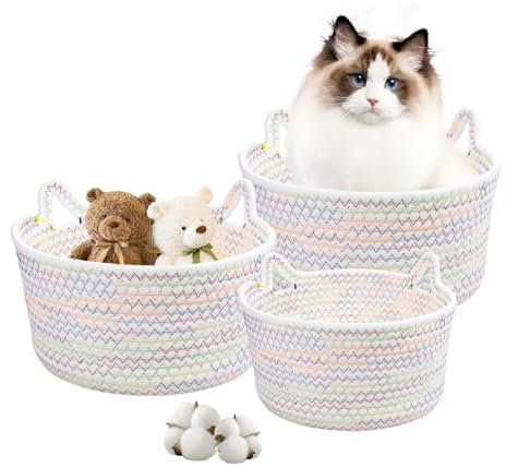 MDDK DY Lot de 3 paniers de rangement en corde de coton tressé, paniers de rangement pour pentes et étagères, paniers de rangement empilables et multi-usages