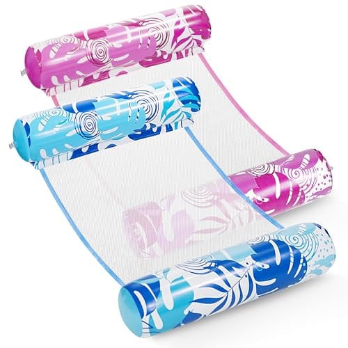 Sloosh 2 Packungen Hängematte Pool Floats Erwachsene, 4 in 1 Mehrzweck Aufblasbare Pool Floats PVC Wasser Hängematte Lounge Floaties (Blau, Rosa)
